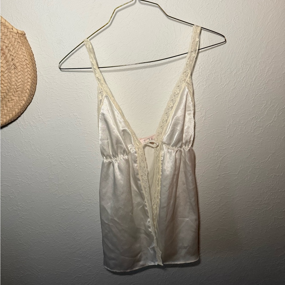 Cream Satin Chemise with Spaghetti Straps